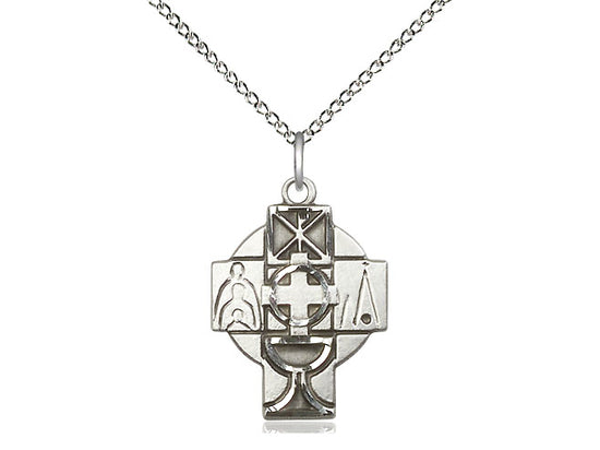 Sterling Silver RCIA Pendant on a 18 inch Sterling Silver Light Curb Chain - Unique Catholic Gifts