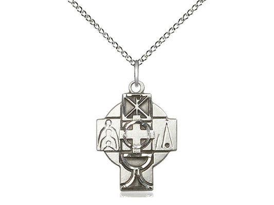 Sterling Silver RCIA Pendant on a 18 inch Sterling Silver Light Curb Chain - Unique Catholic Gifts