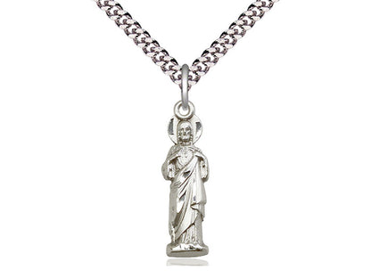 Sterling Silver Sacred Heart Pendant on a 24 inch Light Rhodium Heavy Curb Chain - Unique Catholic Gifts