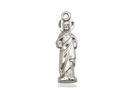 Sterling Silver Sacred Heart Pendant on a 24 inch Light Rhodium Heavy Curb Chain - Unique Catholic Gifts