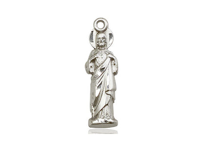Sterling Silver Sacred Heart Pendant on a 24 inch Light Rhodium Heavy Curb Chain - Unique Catholic Gifts