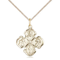 14kt Gold Filled 4-Way Pendant on a 18 inch Gold Filled Light Curb Chain - Unique Catholic Gifts