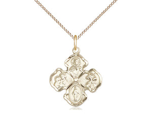 14kt Gold Filled 4-Way Pendant on a 18 inch Gold Filled Light Curb Chain - Unique Catholic Gifts