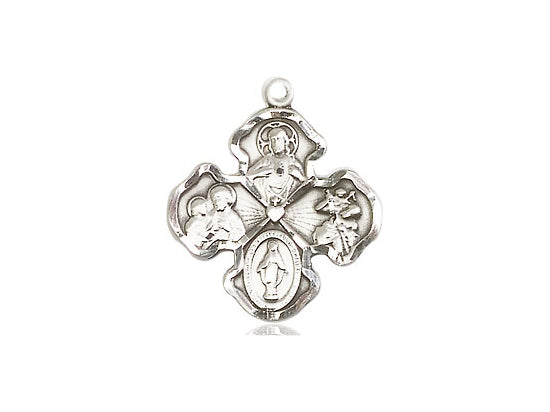 Sterling Silver 4-Way Pendant on a 18 inch Sterling Silver Light Curb Chain - Unique Catholic Gifts