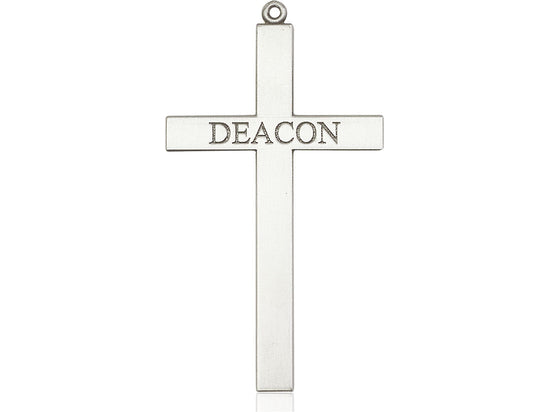 Sterling Silver Deacon Cross Pendant on a 24 inch Light Rhodium Heavy Curb Chain - Unique Catholic Gifts