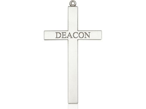 Sterling Silver Deacon Cross Pendant on a 24 inch Light Rhodium Heavy Curb Chain - Unique Catholic Gifts