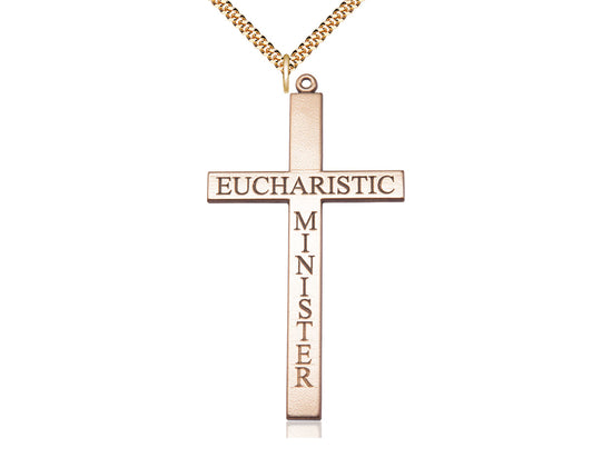 14kt Gold Filled Eucharistic Minister Cross Pendant on a 24 inch Gold Plate Heavy Curb Chain - Unique Catholic Gifts