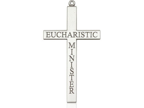Sterling Silver Eucharistic Minister Cross Pendant on a 24 inch Light Rhodium Heavy Curb Chain - Unique Catholic Gifts