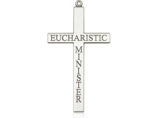 Sterling Silver Eucharistic Minister Cross Pendant on a 24 inch Light Rhodium Heavy Curb Chain - Unique Catholic Gifts