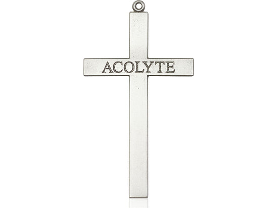 Sterling Silver Acolyte Cross Pendant on a 24 inch Light Rhodium Heavy Curb Chain - Unique Catholic Gifts
