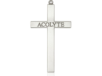 Sterling Silver Acolyte Cross Pendant on a 24 inch Light Rhodium Heavy Curb Chain - Unique Catholic Gifts