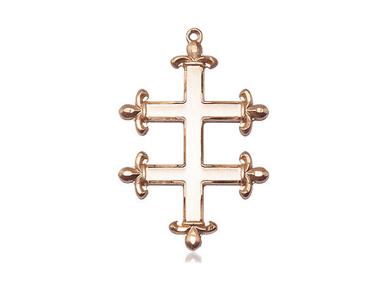 14kt Gold Filled Cross of Lorraine Pendant on a 24 inch Gold Plate Heavy Curb Chain - Unique Catholic Gifts