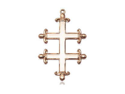 14kt Gold Filled Cross of Lorraine Pendant on a 24 inch Gold Plate Heavy Curb Chain - Unique Catholic Gifts