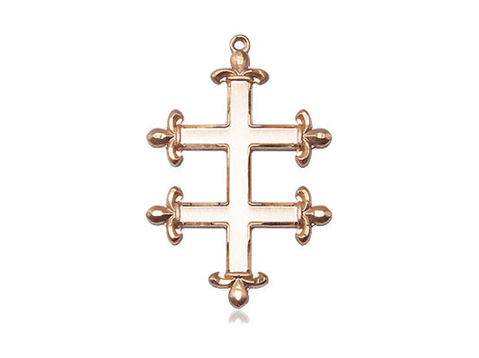 14kt Gold Filled Cross of Lorraine Pendant on a 24 inch Gold Plate Heavy Curb Chain - Unique Catholic Gifts