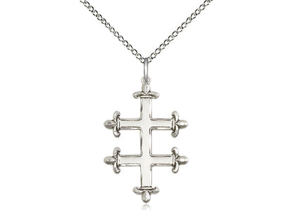 Sterling Silver Cross of Lorraine Pendant on a 18 inch Sterling Silver Light Curb Chain - Unique Catholic Gifts