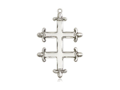 Sterling Silver Cross of Lorraine Pendant on a 18 inch Sterling Silver Light Curb Chain - Unique Catholic Gifts