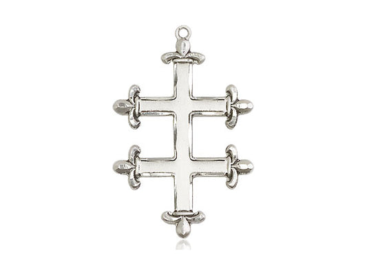 Sterling Silver Cross of Lorraine Pendant on a 18 inch Sterling Silver Light Curb Chain - Unique Catholic Gifts