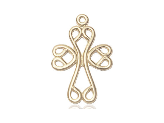 14kt Gold Filled Scroll Cross Pendant on a 24 inch Gold Plate Heavy Curb Chain - Unique Catholic Gifts