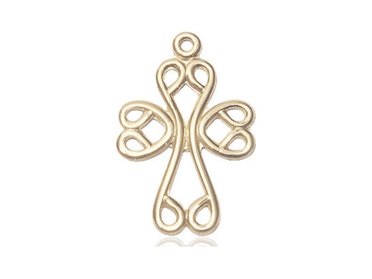 14kt Gold Filled Scroll Cross Pendant on a 24 inch Gold Plate Heavy Curb Chain - Unique Catholic Gifts