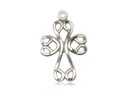 Sterling Silver Scroll Cross Pendant on a 18 inch Sterling Silver Light Curb Chain - Unique Catholic Gifts