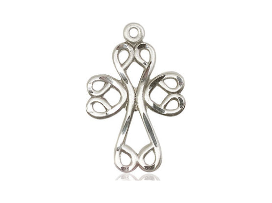 Sterling Silver Scroll Cross Pendant on a 18 inch Sterling Silver Light Curb Chain - Unique Catholic Gifts