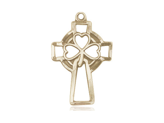 14kt Gold Filled Shamrock Cross Pendant on a 24 inch Gold Plate Heavy Curb Chain - Unique Catholic Gifts