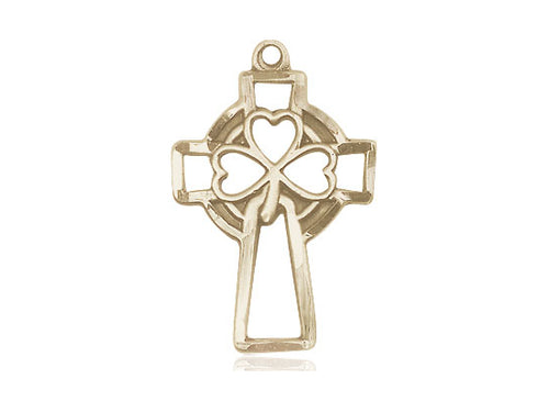 14kt Gold Filled Shamrock Cross Pendant on a 24 inch Gold Plate Heavy Curb Chain - Unique Catholic Gifts