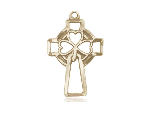 14kt Gold Filled Shamrock Cross Pendant on a 24 inch Gold Plate Heavy Curb Chain - Unique Catholic Gifts