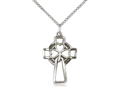 Sterling Silver Shamrock Cross Pendant on a 18 inch Sterling Silver Light Curb Chain - Unique Catholic Gifts