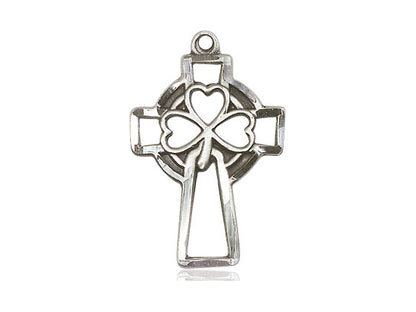 Sterling Silver Shamrock Cross Pendant on a 18 inch Sterling Silver Light Curb Chain - Unique Catholic Gifts
