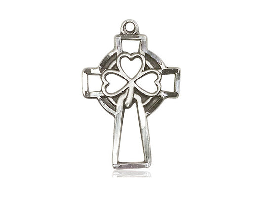 Sterling Silver Shamrock Cross Pendant on a 18 inch Sterling Silver Light Curb Chain - Unique Catholic Gifts