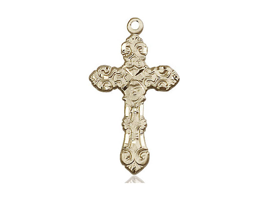14kt Gold Filled Cross Pendant on a 24 inch Gold Plate Heavy Curb Chain - Unique Catholic Gifts