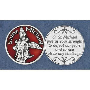 St. Michael the Archangel (Red Enamel) Italian Pocket Token Coin - Unique Catholic Gifts