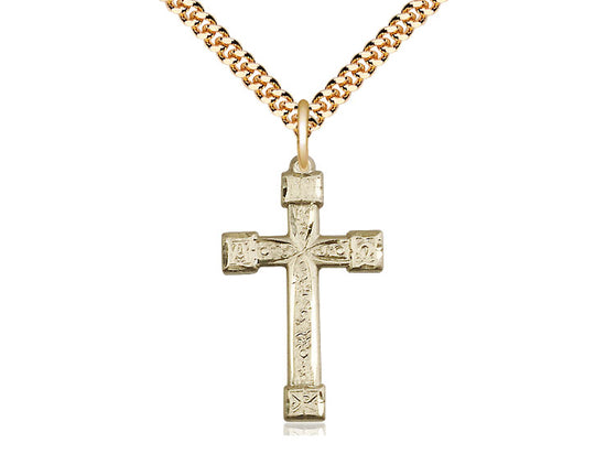 14kt Gold Filled Cross Pendant on a 24 inch Gold Plate Heavy Curb Chain - Unique Catholic Gifts