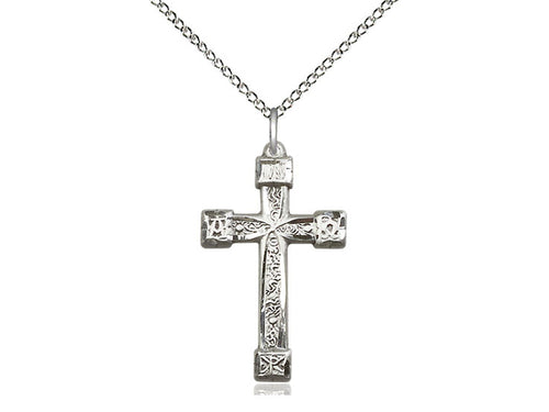 Sterling Silver Cross Pendant on a 18 inch Sterling Silver Light Curb Chain - Unique Catholic Gifts