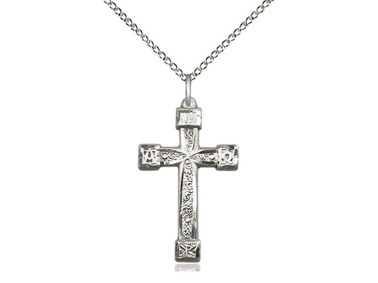 Sterling Silver Cross Pendant on a 18 inch Sterling Silver Light Curb Chain - Unique Catholic Gifts