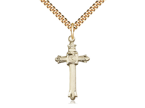 14kt Gold Filled Cross Pendant on a 24 inch Gold Plate Heavy Curb Chain - Unique Catholic Gifts