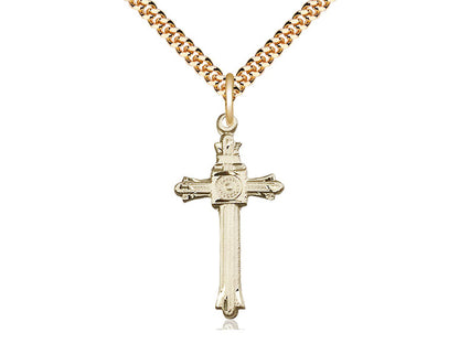 14kt Gold Filled Cross Pendant on a 24 inch Gold Plate Heavy Curb Chain - Unique Catholic Gifts