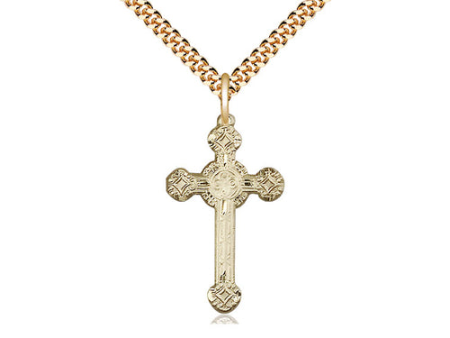 14kt Gold Filled Cross Pendant on a 24 inch Gold Plate Heavy Curb Chain - Unique Catholic Gifts