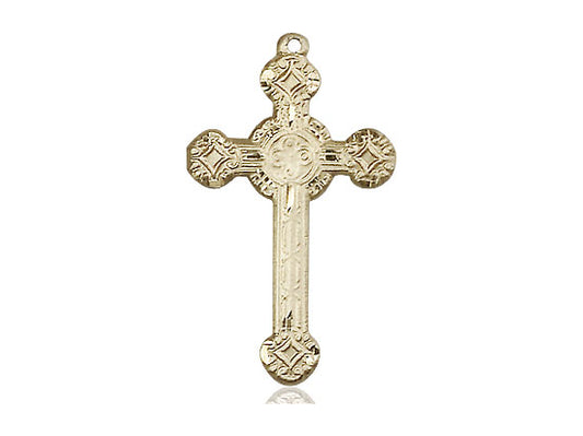 14kt Gold Filled Cross Pendant on a 24 inch Gold Plate Heavy Curb Chain - Unique Catholic Gifts