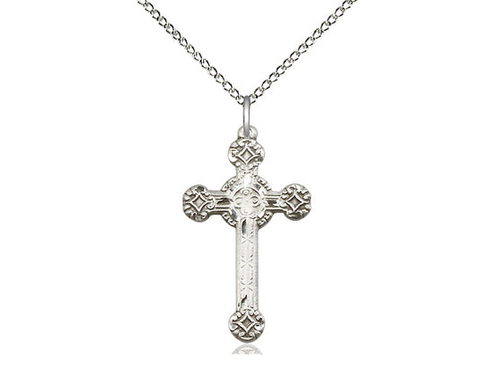 Sterling Silver Cross Pendant on a 18 inch Sterling Silver Light Curb Chain - Unique Catholic Gifts