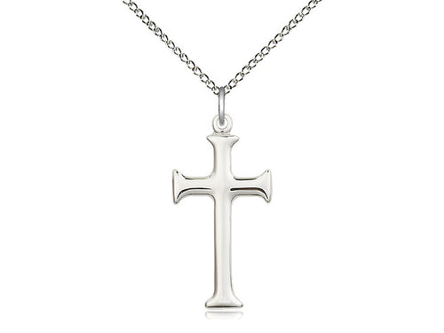 Sterling Silver Cross Pendant on a 18 inch Sterling Silver Light Curb Chain - Unique Catholic Gifts