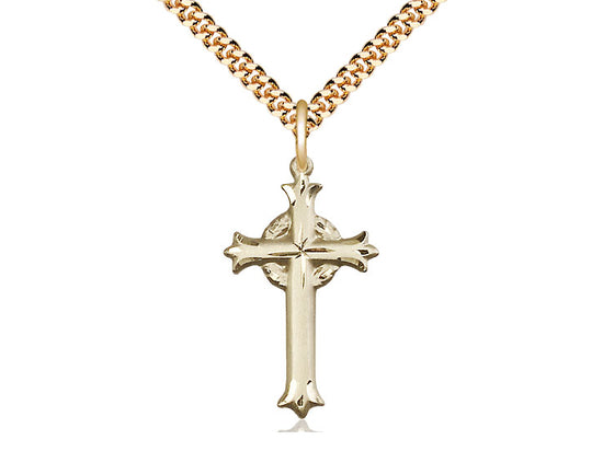 14kt Gold Filled Cross Pendant on a 24 inch Gold Plate Heavy Curb Chain - Unique Catholic Gifts
