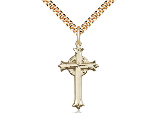 14kt Gold Filled Cross Pendant on a 24 inch Gold Plate Heavy Curb Chain - Unique Catholic Gifts