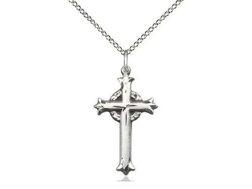 Sterling Silver Cross Pendant on a 18 inch Sterling Silver Light Curb Chain - Unique Catholic Gifts