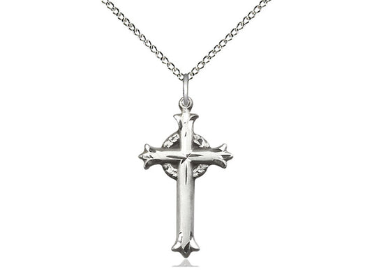 Sterling Silver Cross Pendant on a 18 inch Sterling Silver Light Curb Chain - Unique Catholic Gifts