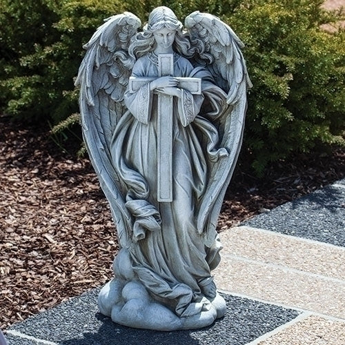 Angel W/cross Garden Statue 25.5"H - Unique Catholic Gifts