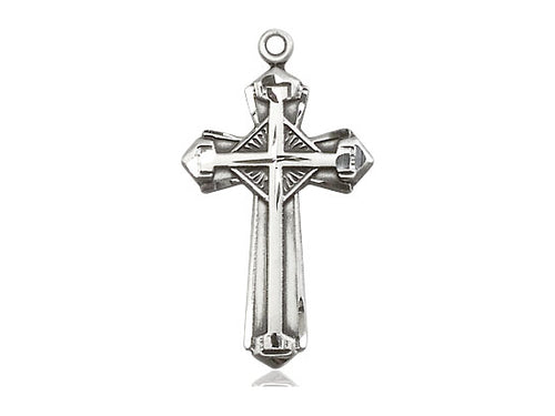 Sterling Silver Cross Pendant on a 18 inch Sterling Silver Light Curb Chain - Unique Catholic Gifts