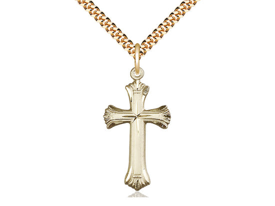 14kt Gold Filled Cross Pendant on a 24 inch Gold Plate Heavy Curb Chain - Unique Catholic Gifts