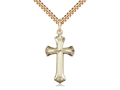 14kt Gold Filled Cross Pendant on a 24 inch Gold Plate Heavy Curb Chain - Unique Catholic Gifts